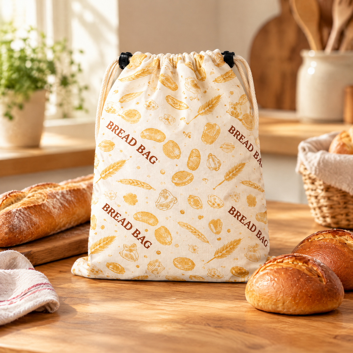 Bakery Classic bread bag with baguette and rolls